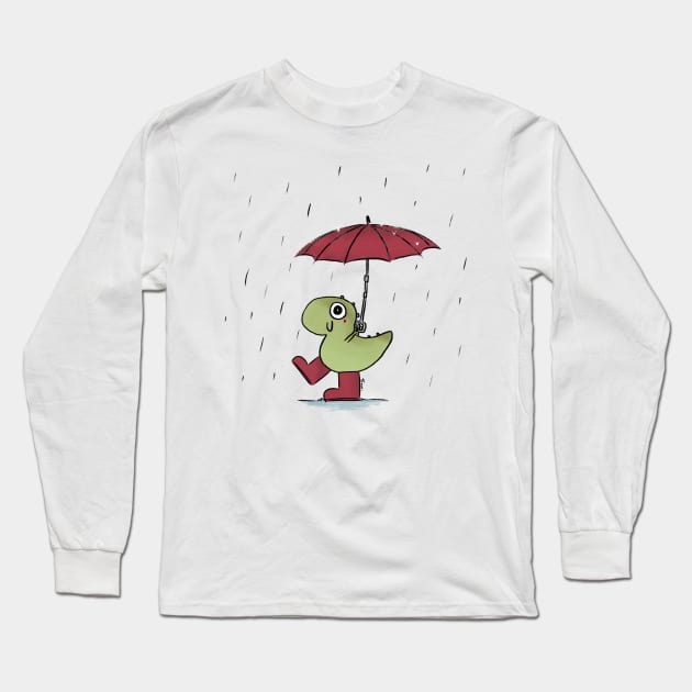 T-rex enjoying the rain Long Sleeve T-Shirt by forsakenstar